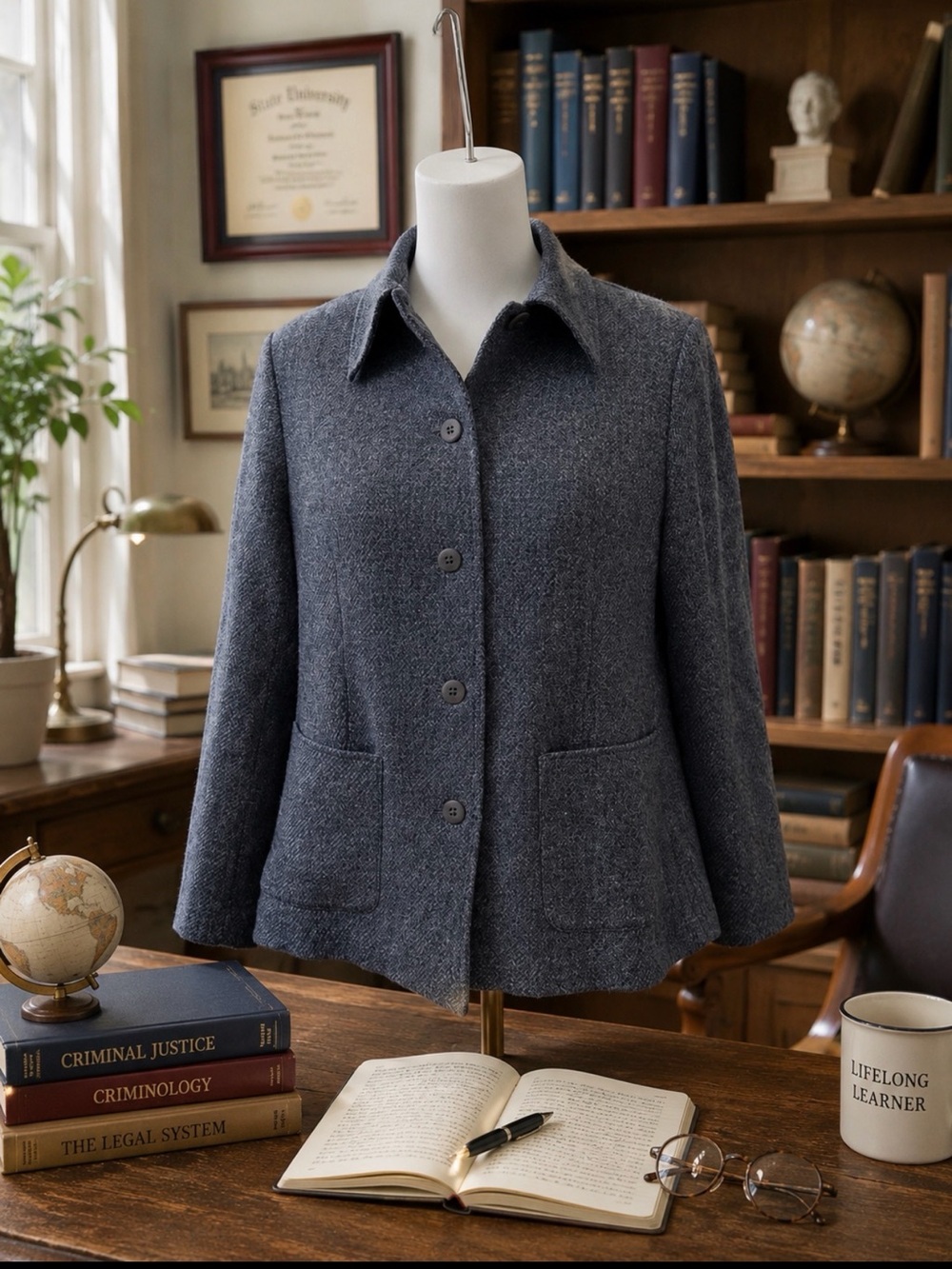 Appleseed's Women's Gray Button-Front Pea Coat Shetland wool jacket size 8